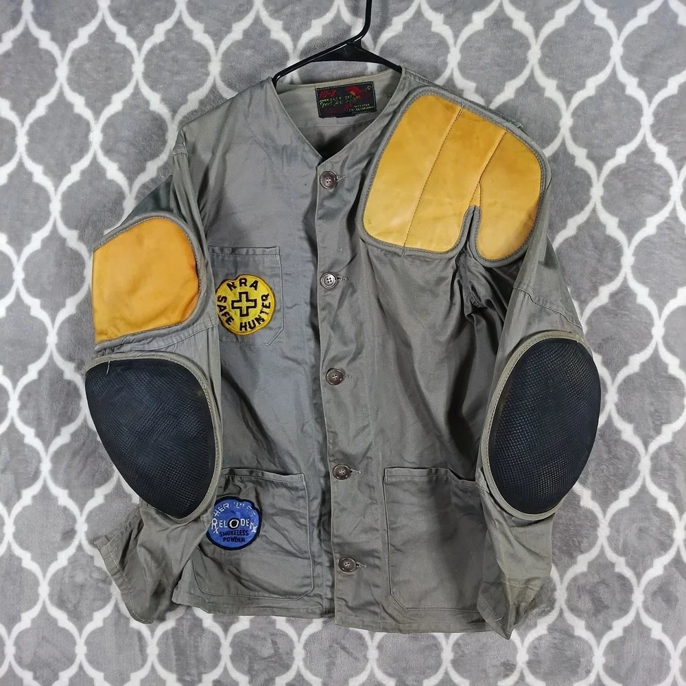 Vintage 10 X Mfg Co Shooting Jacket Men Large Gray NRA Junior Rifle Club Patch